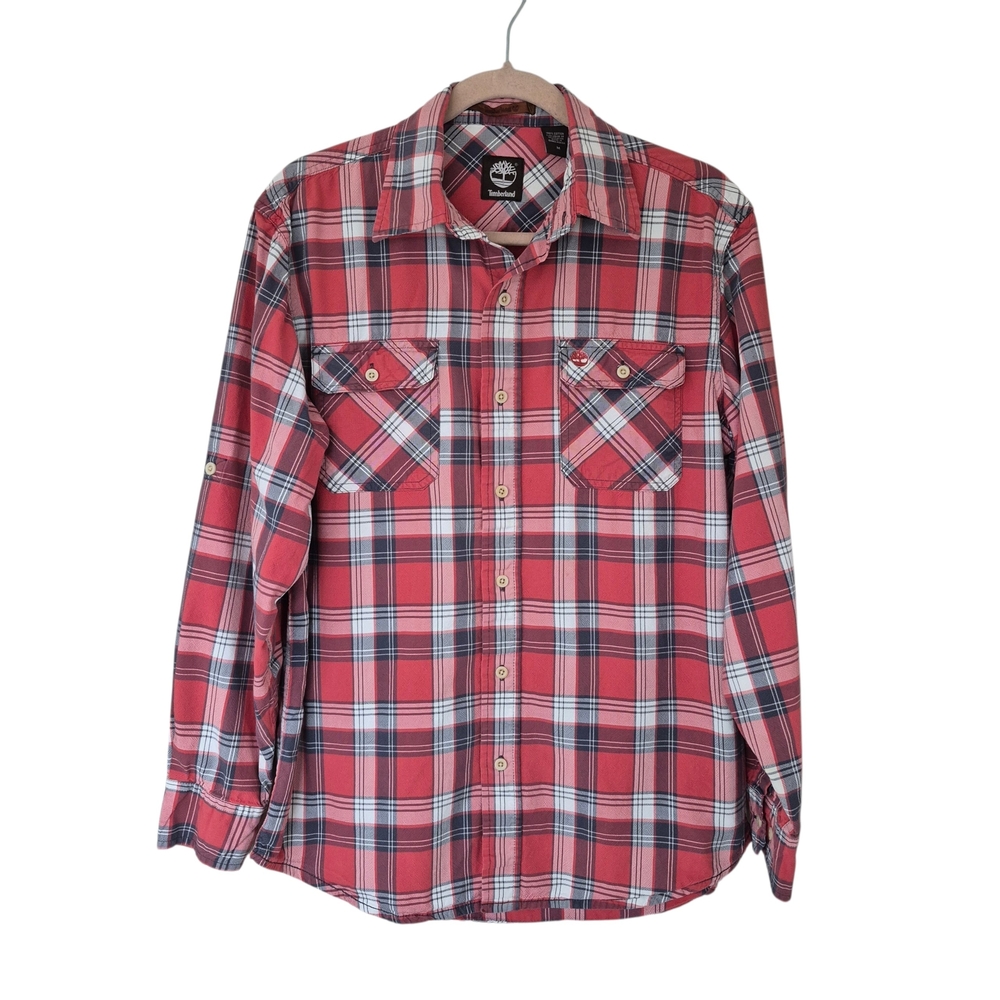 Vintage Timberland Red Blue Check Heavyweight Cotton Long Sleeve Shirt